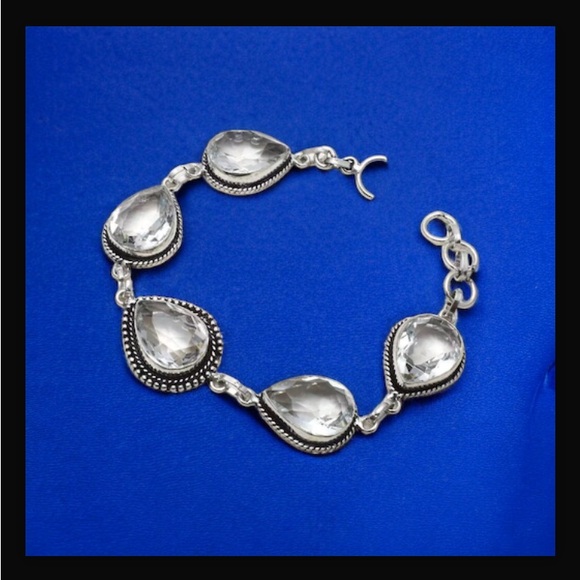 White Topaz Gemstone Handcrafted In India Toggle Bracelet Size 7-8” New W Tags - Picture 2 of 12